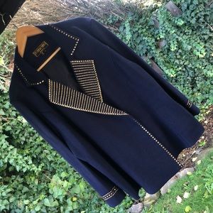 Donna Vinci navy gold studded knit blazer with large lapel Plus size 22
